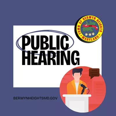 public hearing notice image with Town Seal and person at a podium