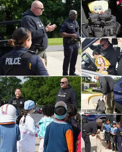 a collage of the Berwyn Heights Police Officers on BHES Career Day