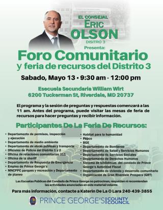 Flyer with information on the Resource Fair in Spanish