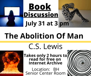 book discussion image with details on attending the discussion at 3PM on July 31.