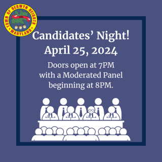 Candidates Night details with the image of a panel and audience. 