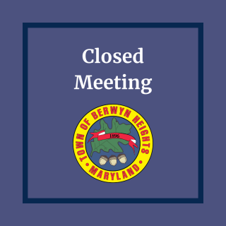 Town seal with text stating Closed Meeting on a purple background