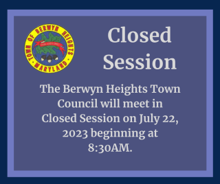 closed session notice on purple background with the BH town seal