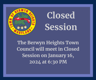 closed session notice on purple background with the BH town seal