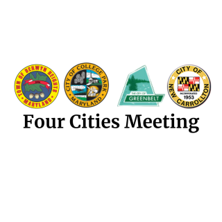 The city seal for each of the four cities and text stating Four Cities Meeting