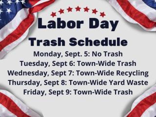 labor day trash schedule text with American Flag accents