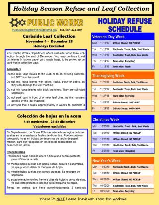Holiday Refuse Collection Schedule