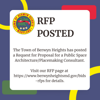berwyn heights town seal with geometric shapes and the text of the annoucement
