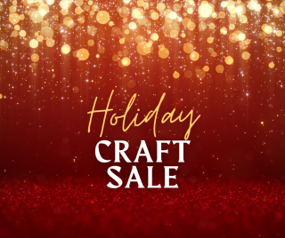 red background with gold sparkles and text stating Holiday Craft Sale