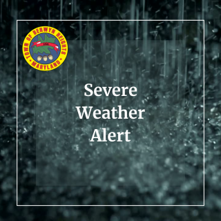 raindrops and text stating severe weather alert