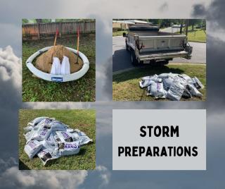 sandbag images with a grey block stating Storm Preparations