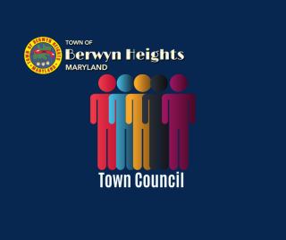Berwyn Heights Logo with five human figures in multicolor on a navy blue background