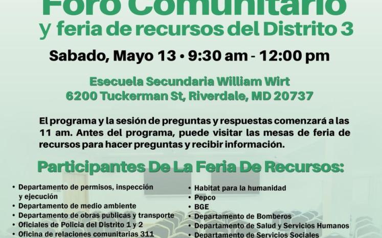 Flyer with information on the Resource Fair in Spanish