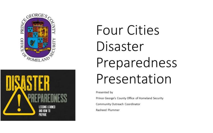 PG County Seal with Four Cities Disaster Preparedness Presentation Text
