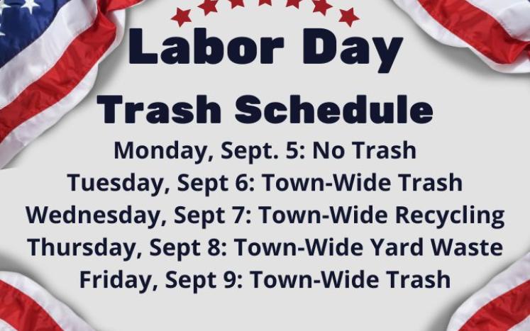 labor day trash schedule text with American Flag accents