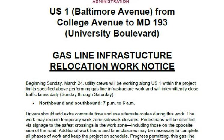 Gas Line Infrastructure Relocation Work Notice