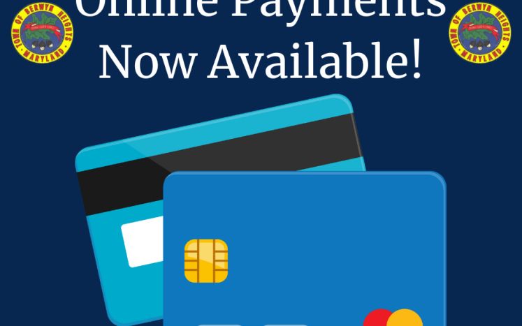 two credit cards with text online payments now available and the town seal