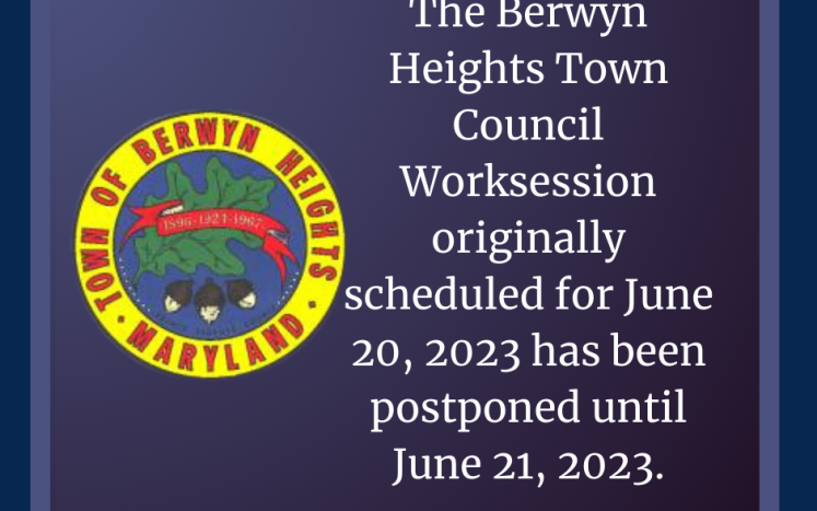 town seal with text stating the meeting has been postponed