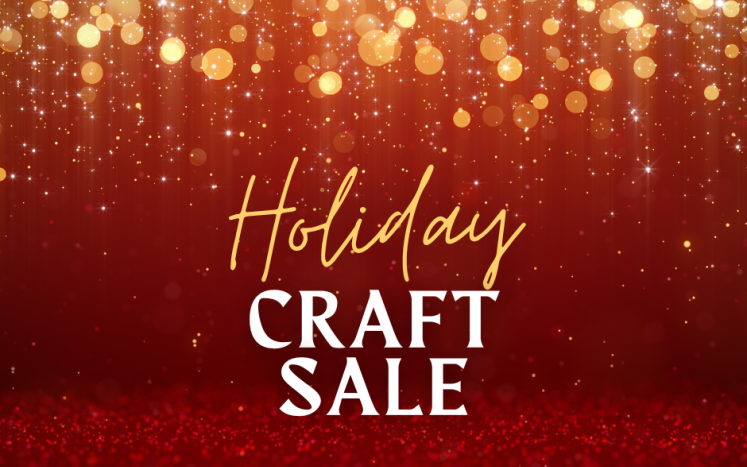 red background with gold sparkles and text stating Holiday Craft Sale