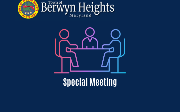 three people at a table on blue background with the words "Special Meeting" 